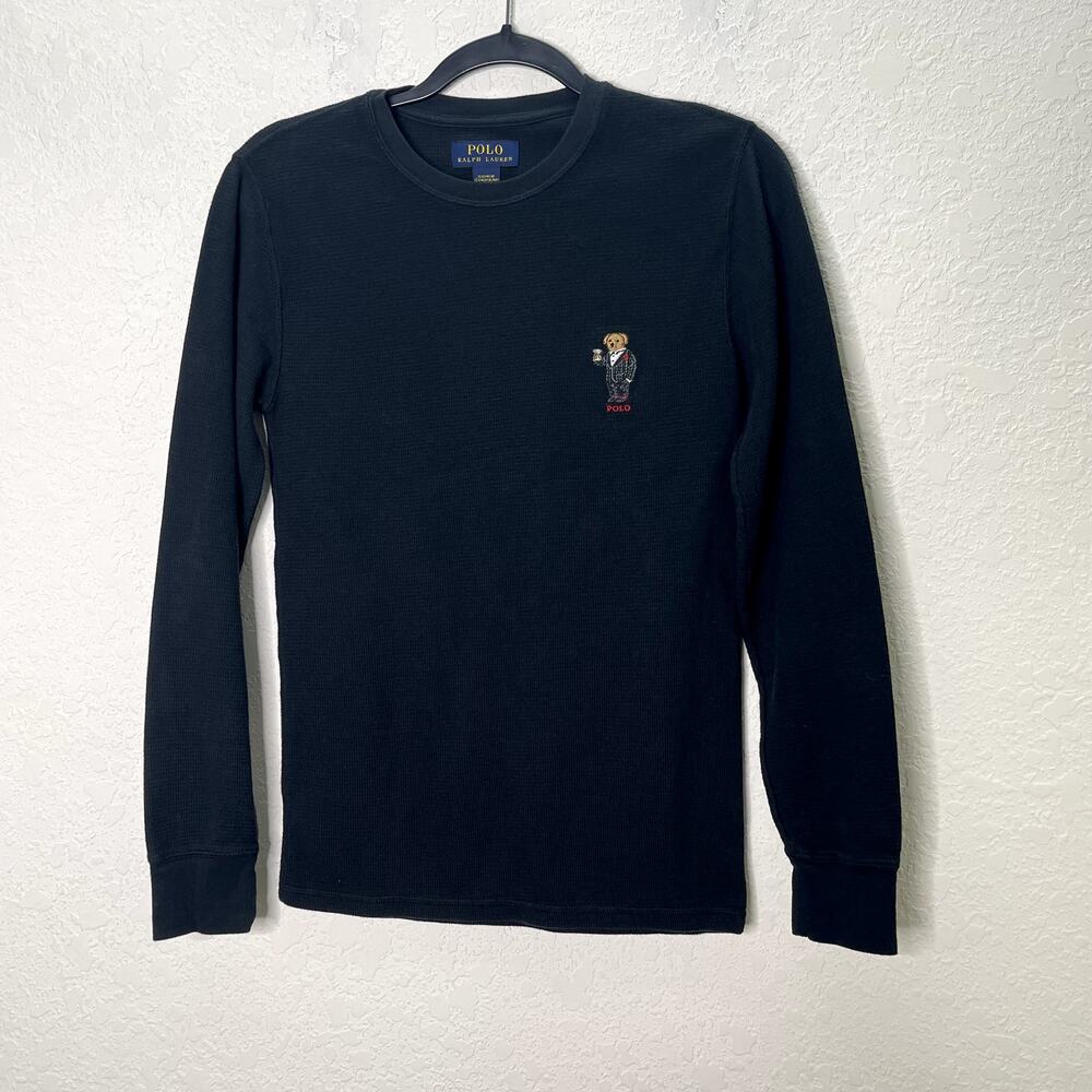 Polo Ralph Lauren Polo Bear Thermal Shirt Mens S Black Waffle Knit Sleepwear